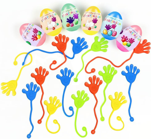 Holydeck 24 Pack Prefilled Easter Eggs with Sticky Hand Toys for Kids Girls Boys Easter Basket Stuffers Party Favors