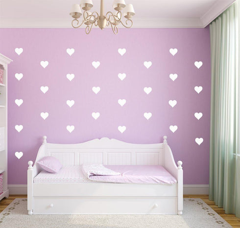 Heart Wall Decals Set – 96pcs 2-Inch Removable Vinyl Stickers for Kids Bedroom, Nursery, Playroom Decor (White)