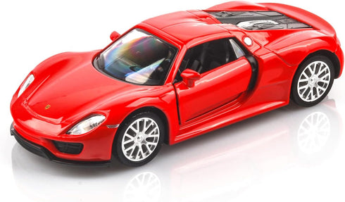 1/36 Scale Porsche 918 Spyder Diecast Model Car, Pull Back Vehicle, Gift for Boys and Girls, Red
