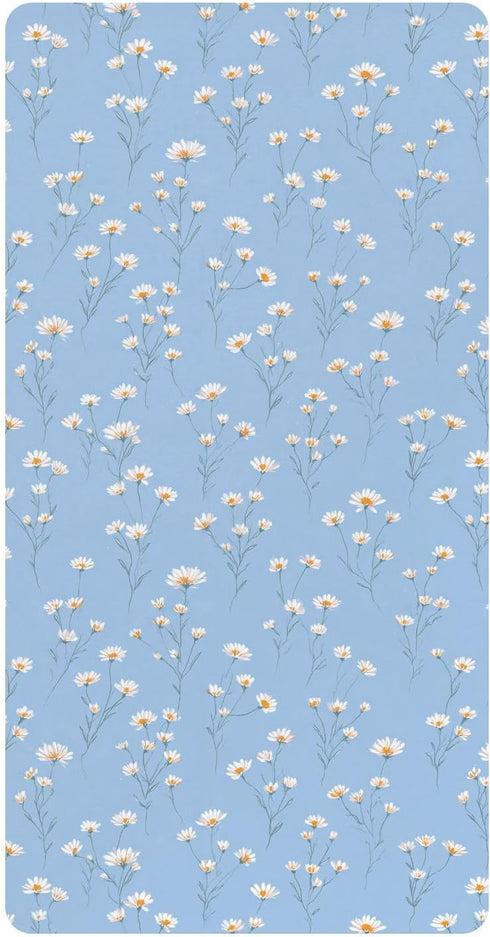 miaozhen Cotton Baby Crib Sheets Soft Comfy Daisy Flower Pastel Blue Toddler Mattress