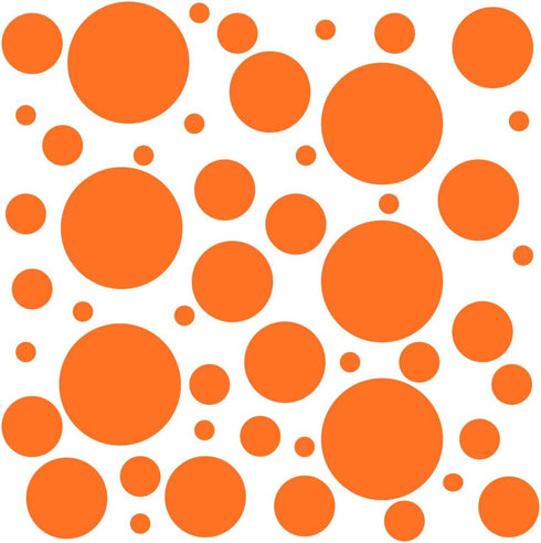 Set of 100 Orange Vinyl Wall Decals - Assorted Polka Dots Stickers - Removable Adhesive for Nursery Kids Room Decor