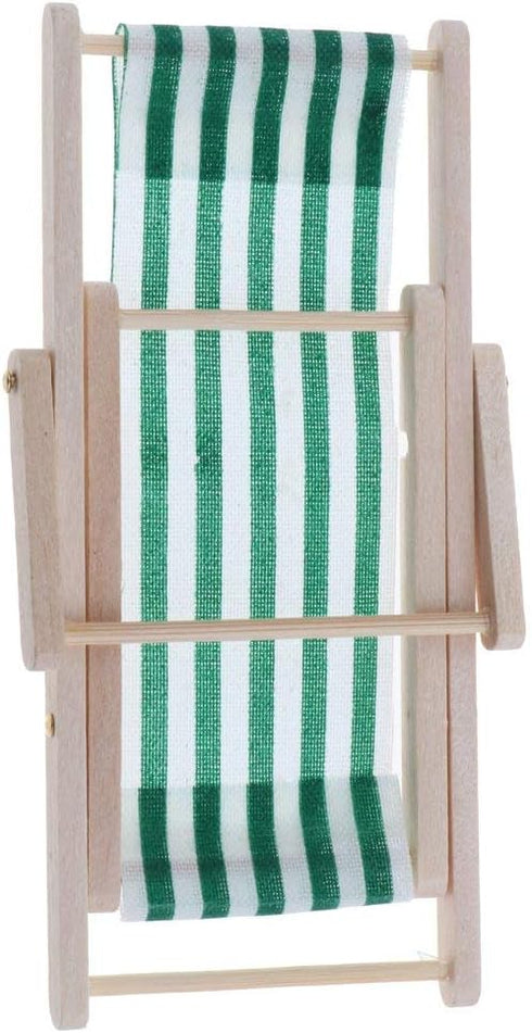 1:12 Scale Wooden Lounge Chair Miniature Dollhouse Foldable Beach Chair - Dark Green