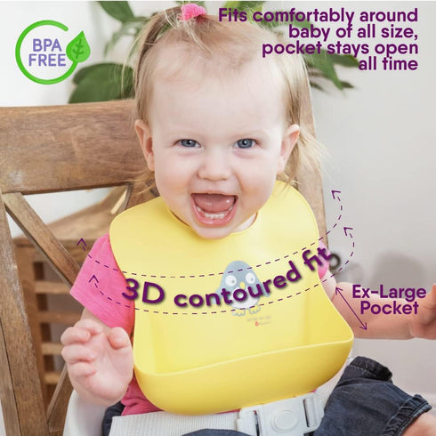 NatureBond Silicone Baby Bibs, Easily Wipe Clean with Waterproof Pouch, 2 PCs