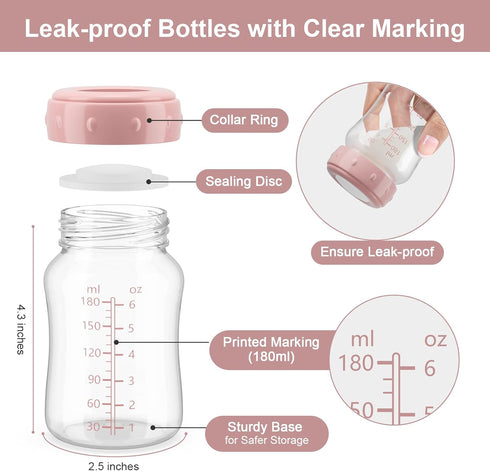 6PCS S1/S2/SG/9Plus Momcozy 22oz, Breastmilk Storage Bottle Compatible with Spectra /Motif Luna Flange, Wide-Neck