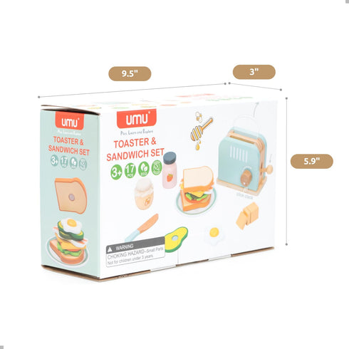Set 3 4 5 6 UMU Wooden Toaster & Sandwich Play Includes Pop-up Toaster, Sliceable Butter, Kitchen Accessories & More