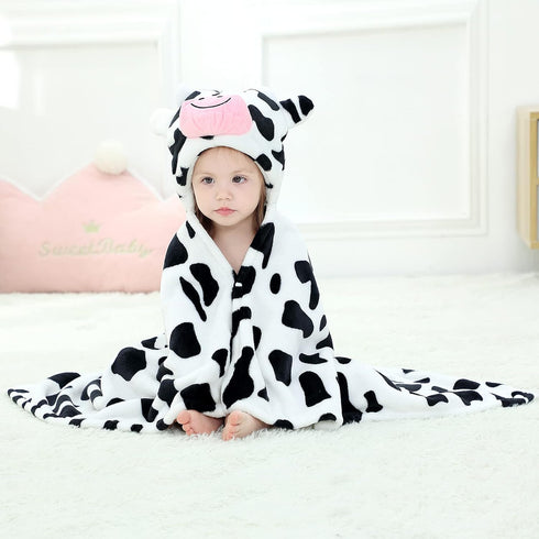 MICHLEY Baby Hooded Swaddling Blanket, Animal Face Toddler Throw Blanket for Boys Girls 0-3 Years (Cow)