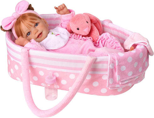 JIZHI 8 Pcs Baby Doll Clothes Set with Bassinet for 17-22 Inch Dolls, Pink Accessories for Newborn Baby Doll Girl