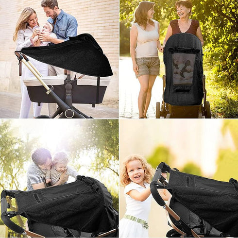 UPF 50+ Stroller Sun Shade, Universal Waterproof Cover with See Through for Baby Stroller Protection