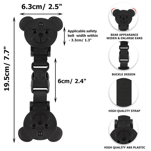Car Seat Strap Anti Escape, Bear-Shaped Baby Harness Chest Clip Car Seat Safety Clip, Prevent Children/Kids Taking Their Arms Out of Child Car Seat/High Chairs/Strollers/Baby Reins(2 Pack)