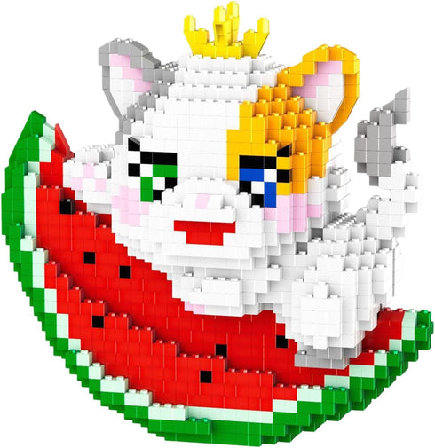 Larcele Micro Building Blocks Animal Set - DIY Mini 3D Toy Bricks, 2159 Dots KLJM-10 (Watermelon Cat)