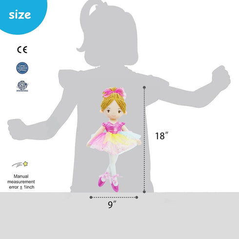 June Garden 16" Polina Ballerina Princess Doll - Soft Plush Stuffed Toy in Pink Outfit - Gift for Toddler Girls