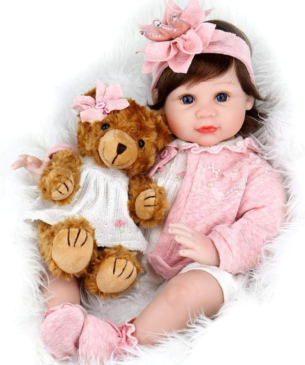 Aori 22 inch Reborn Baby Dolls - Lifelike Realistic Baby Girl Doll with Feeding Toy Accessories for Kids 3+