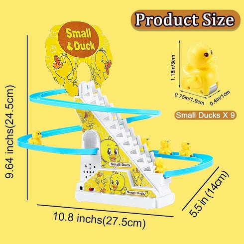Small Duck Climbing Stairs Toy,Electric Duck Roller Coaster Toy Set,with LED Flashing Lights & Music,Duck Track Slide Toy Birthday Gift for Kids,Age 3 9Pcs Ducks