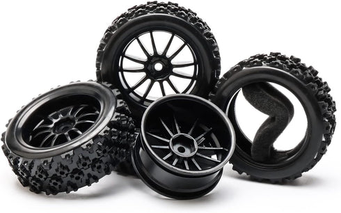 JIUWU 4pcs RC 1:10 Rubber Tires Car Crossing Wheels Rims Hex 12MM Black