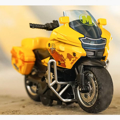 Pull Back Motorcycle Toys with Music Lighting, Police Motorcycles for Boys Kids Age 3-12 Years - Yellow