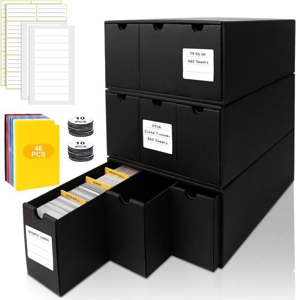 Trading Card Storage Box with 9-600 CT Boxes & 48 Dividers, 9000+ Organizer for TCG, YuGiOh, MTG, Baseball