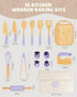 Biticolor Set 15PCS Wooden Kids Cooking Montessori Kit - Real Toddler Kitchen Tools & Baking Utensils - Cooking Kit