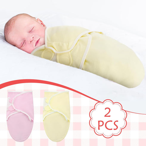 2 Pcs Preemie Swaddle Wrap, Adjustable Cotton Swaddle Blanket for Preemie Boys Girls Sleep (Pink, Yellow)