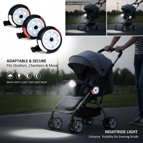 (3-Pack) 5 LED Stroller Lights with Stroller Hooks/Clips Battery Operated, Modes, Stroller Accessories for Night Use on