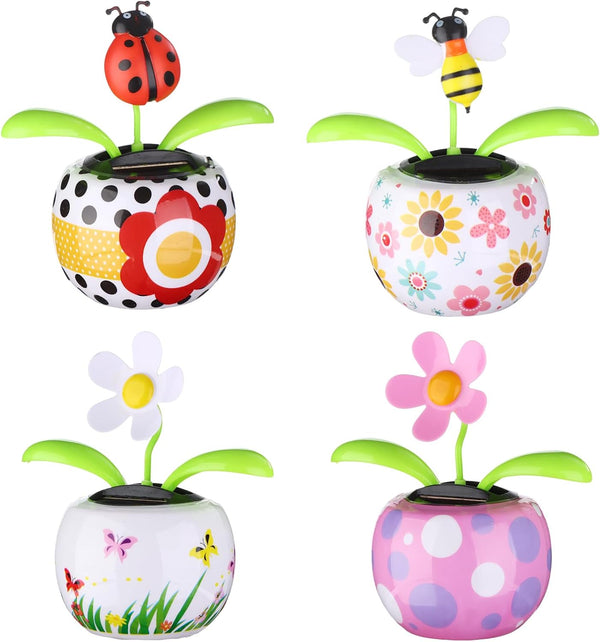 Solar Dancing Bee Toy - Solar Powered Dancing Sun Flower with Colorful Pots and Swinging Ladybug Shape for Car