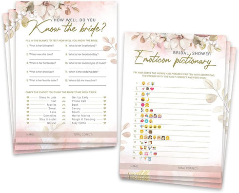 Summer-Ray 50pcs Bridal Shower Game Cards, 5 Games 10 Cards Each, 5" x 7"