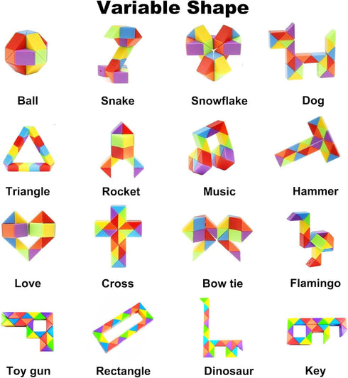 15 Pack Mini Fidget Snake Cube Puzzle Toys - Party Favors & Goodie Bag Fillers for Kids & Teens in Rainbow Colors