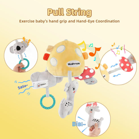 littlove 6-12 3 Musical Baby Pull Vibration Toy for Car Seat Months, Travel Sensory Toy Months, Montessori Plush Toys