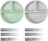 PandaEar Silicone Baby Feeding Set| 2 Pack Silicone Divided Suction Plate with 2 Pack Spoons | Baby Led Weaning Supplies Self Feeding Eating Utensils (Green/Grey) by PandaEar