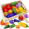 Wooden Play Food for Kids Kitchen Toys, Cutting Pretend Toy Food, Educational Gifts for Boys & Girls