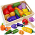 Wooden Play Food for Kids Kitchen Toys, Cutting Pretend Toy Food, Educational Gifts for Boys & Girls