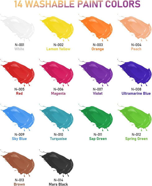 Nicpro 14 Colors Large Washable Paint Set for Kids, 500 ml, Non-Toxic Acrylic Bulk Paint Supplies for Art & Craft
