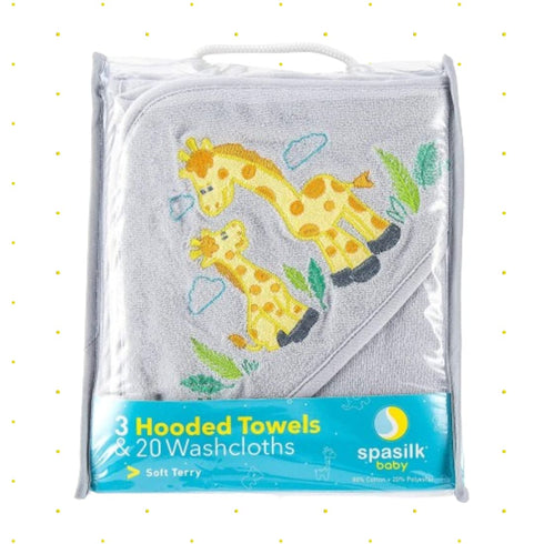 Set 23-Piece Set, GBA23 0501) Spasilk Bath Hooded Towels & Washcloths for Babies, Gift Grey, (Gift
