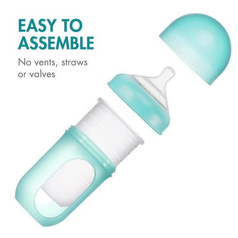 Boon 2 8 Oz 3 Count Nursh Reusable Silicone Baby Bottles with Conversion Straw Sippy Cup Lids - Stage Medium Flow