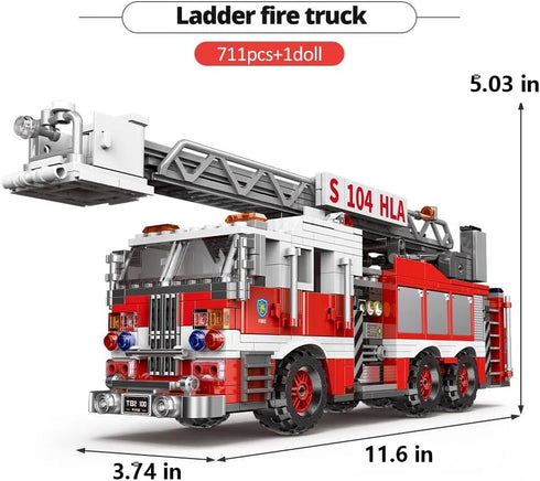 BYWbricks Set (711 City Ladder Fire Truck Building Blocks pcs) Toy Station Firetruck Bricks Collectible Fire Engine