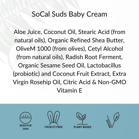 8oz SoCal Suds & Company - Organic Baby Face & Body Cream - Natural Moisturizer with Shea Butter, Coconut Oil & Aloe