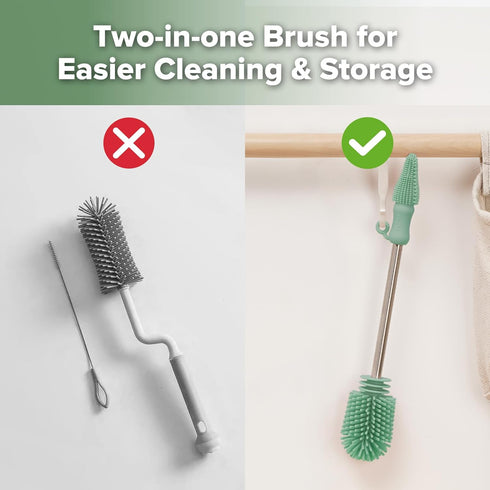 Green-1pk haakaa Cleaning Brush Silicone Bottle Brush Double-Ended Soft Silicone Bristles for Breast Pumps, Breast Milk