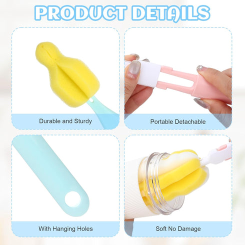 Keggaen 6Pcs Mugs(4Pcs+2 Bottle Brush Sponge, Cup Water Bottle Sponge Brush Cleaner, Detachable Handle Portable Water