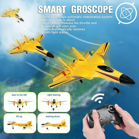 SU-27 Airplane,2.4GHz 2 2 RC Channel Remote Control Plane with Gyro Night Lights and Batteries, Easy to Fly for Adults