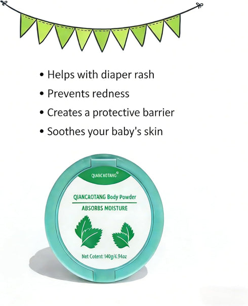 QIANCAOTANG 100% 9.88oz Cornstarch Baby Powder - Talc-Free & Hypoallergenic for Sensitive Skin, Helps Prevent & Soothe