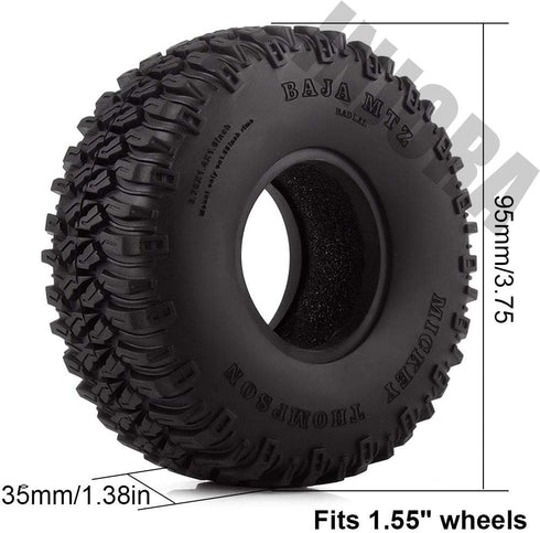 INJORA 4Pcs 1.55" Soft Rubber Wheel Tires 1.55 Inch Tyre for RC Crawler Car D90 TF2 Tamiya CC01 LC70 LC80