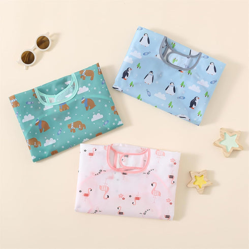 Hafftnun 5-Pack 3-30 Baby Long Sleeve Waterproof Bib Full Coverage Apron Bib Smock Toddler Bibs with Pocket Months