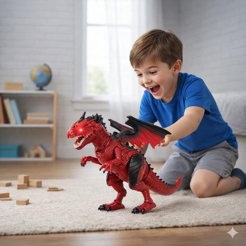 18 Liberty Imports Walking Dragon Toy - Interactive Robotic Fire Dragon Large Battery Operated Figure with Flapping