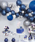 124pcs Blue Silver White Balloons Garland Arch Kit, 5/10/12/18 Inch Set for Birthday Wedding Graduation Party Decor