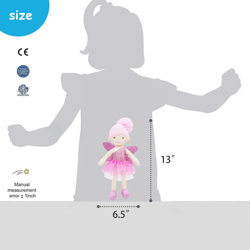 June Garden 12" Enchanted Garden Fairy Doll Elida, Plush Soft Doll Girl Gift - Pink Outfit and Wings