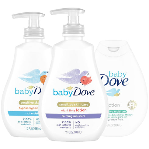 Dove Baby Lotion Sensitive Skin Care Bundle Ultra-Gentle Face & Body Lotions