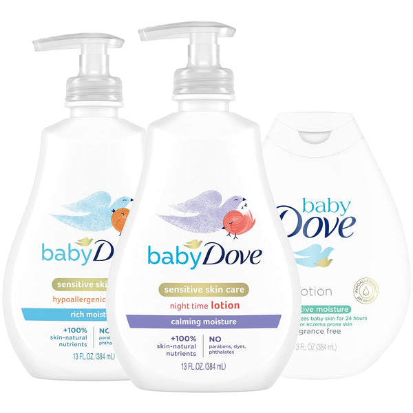 Dove Baby Lotion Sensitive Skin Care Bundle Ultra-Gentle Face & Body Lotions