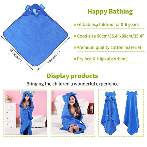 MICHLEY Animal Face Hooded Baby Towel Cotton Bathrobe for Boys Girls Blue 0-6 Year