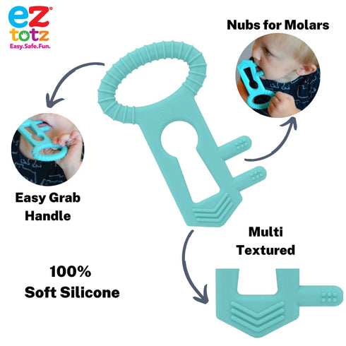 The Teething Key by Eztotz, BPA Free Silicone Baby Teether Toy for Infants, Easy Grip Multiple Texture