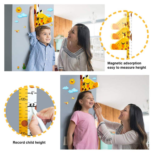 Baby Height Growth Chart Ruler - 3D Movable Giraffe Height Ruler for Kids Room Decor, Nursery Animal Wall Decals