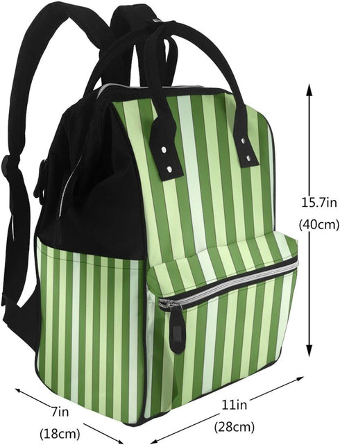 QSMJKLD Backpack Mommy Daypack Classic Green Striped Diaper Bag with Changing Pad, Pacifier Holder - Multifunction